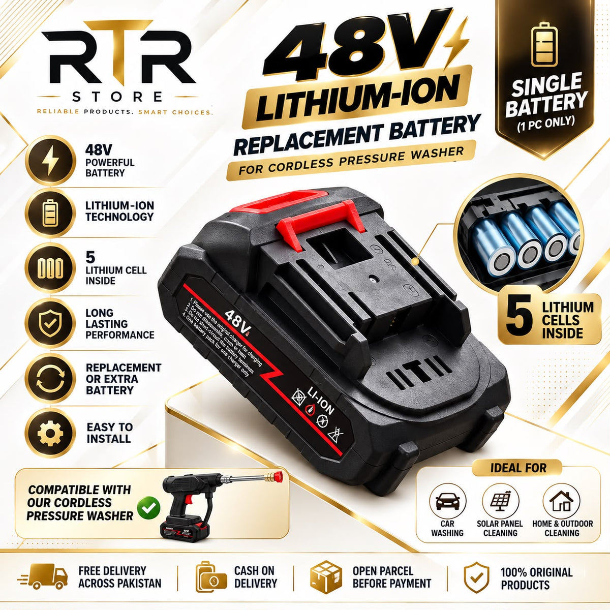 🔋 48V Lithium-Ion Replacement Battery — Single Battery