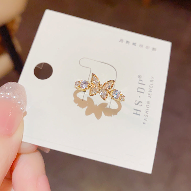 Fashion Jewelry New Style Gold Plated Beautiful Sweet Diamond Inlaid Butterfly