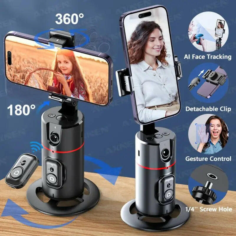 P02 360 Rotation Gimbal Stabilizer, Follow-Up Selfie Desktop Face Tracking Gimbal for Tiktok Smartphone Live,With Remote Shutter - RtrStore