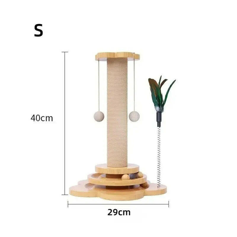 Pet Cat Toy Solid Wood Cat Turntable Funny Cat Stick Balls Durable Sisal Scratching Board - RtrStore