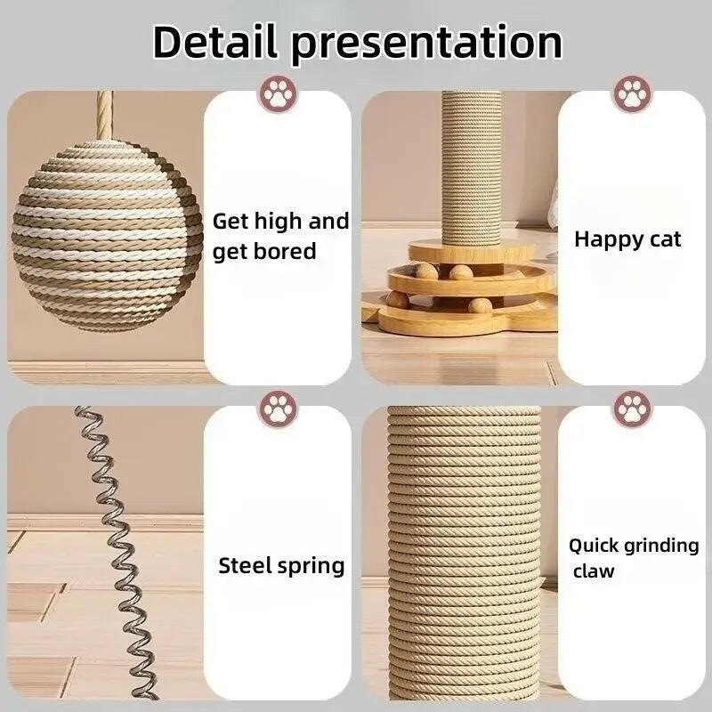 Pet Cat Toy Solid Wood Cat Turntable Funny Cat Stick Balls Durable Sisal Scratching Board - RtrStore