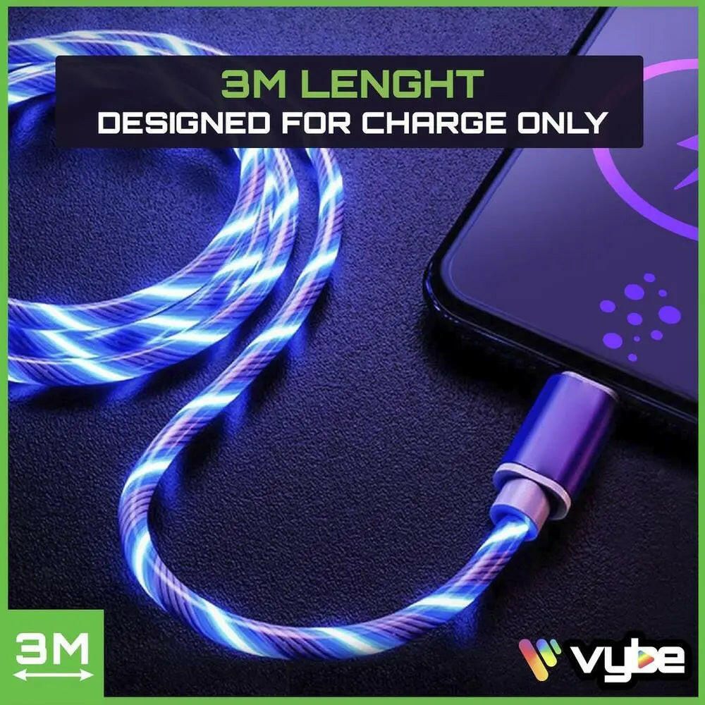 Vybe Great for Gaming 3M Light Up Charging Cable for Type-C Devices - Blue - RtrStore
